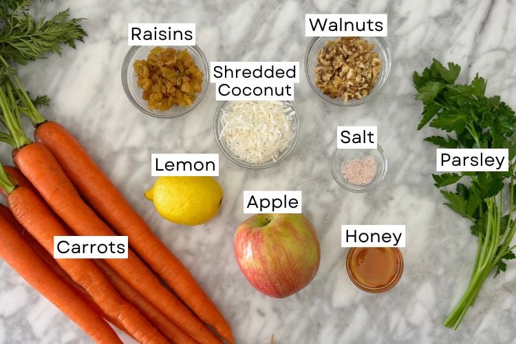 Ingredients needed for carrot salad