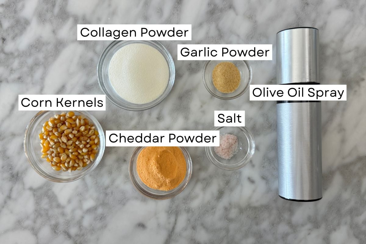 Ingredients for cheddar protein popcorn recipe