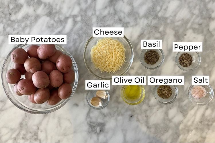 Ingredients for cheesy smashed potatoes