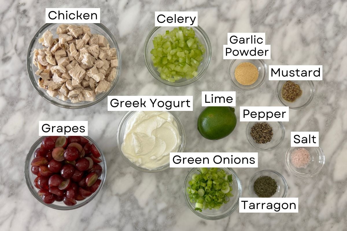 Ingredients for chicken and grape salad