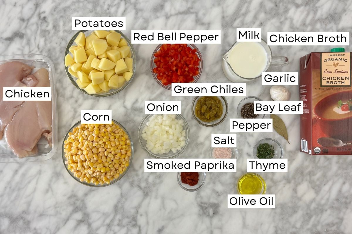 Ingredients for chicken corn chowder recipe