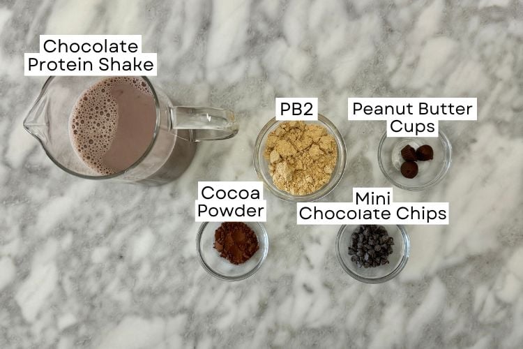 Ingredients for chocolate peanut butter protein ice cream