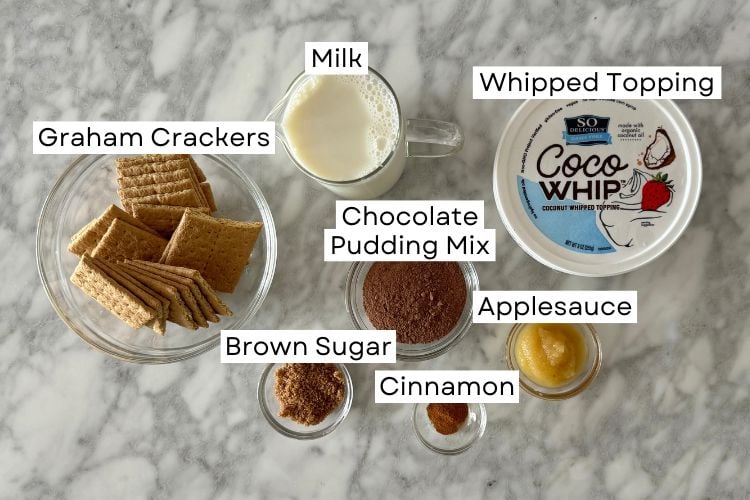 Ingredients for chocolate pie with graham cracker crust