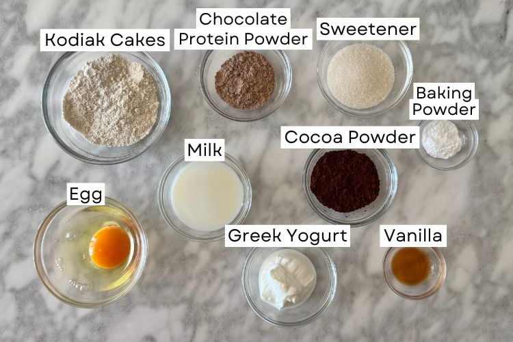 Ingredients for chocolate protein mug cake