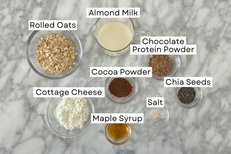 Ingredients for chocolate protein overnight oats