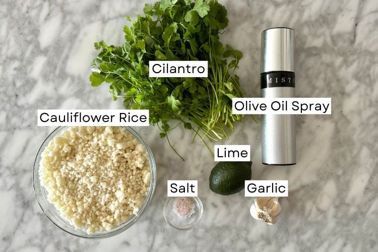 Ingredients for cilantro lime cauliflower rice