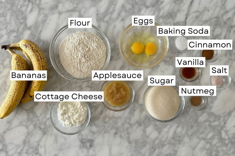 Ingredients for cottage cheese banana bread