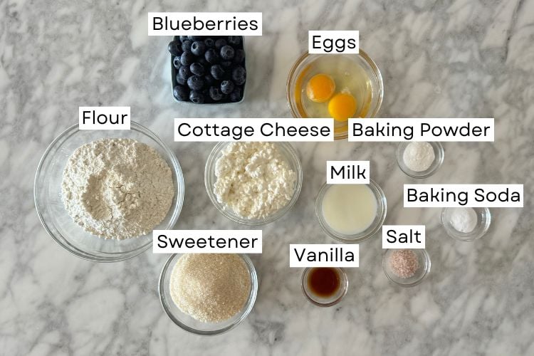 Ingredients for cottage cheese blueberry muffins