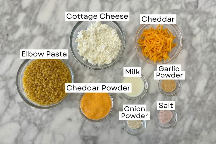 Ingredients for cottage cheese mac and cheese