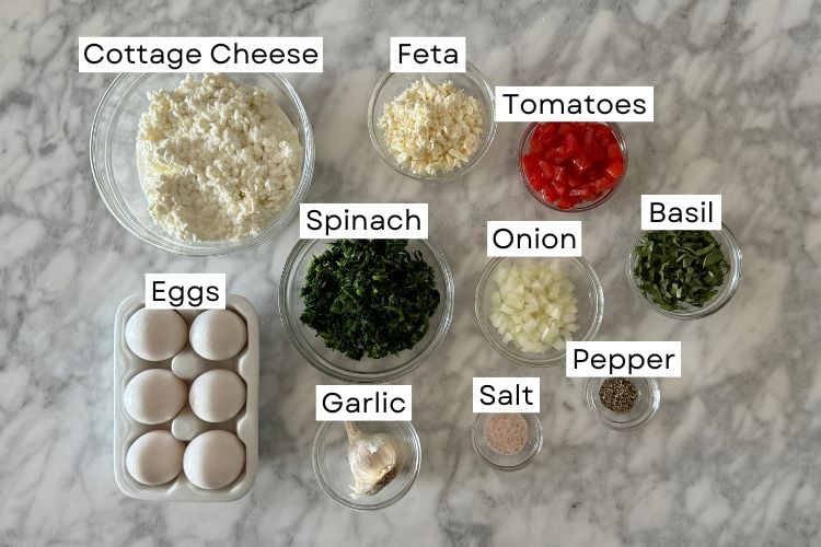 Ingredients for cottage cheese quiche