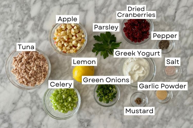 Ingredients for cranberry apple tuna salad