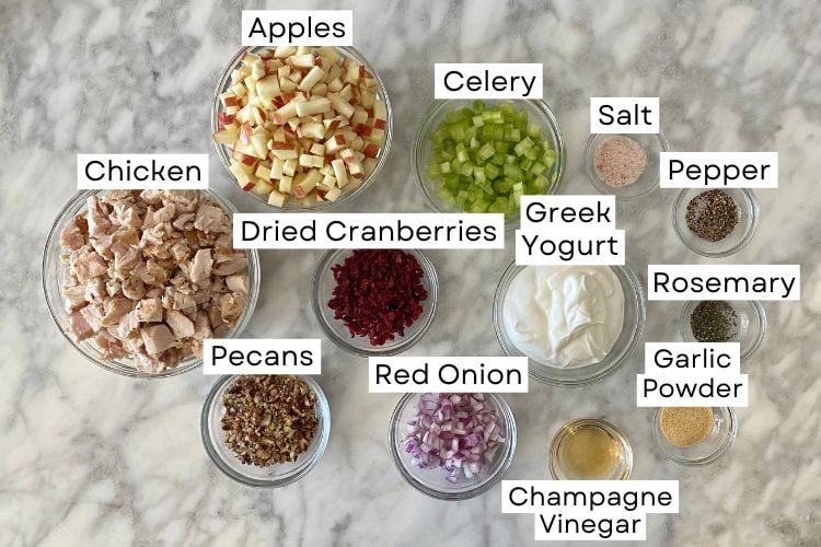 Ingredients for cranberry pecan chicken salad