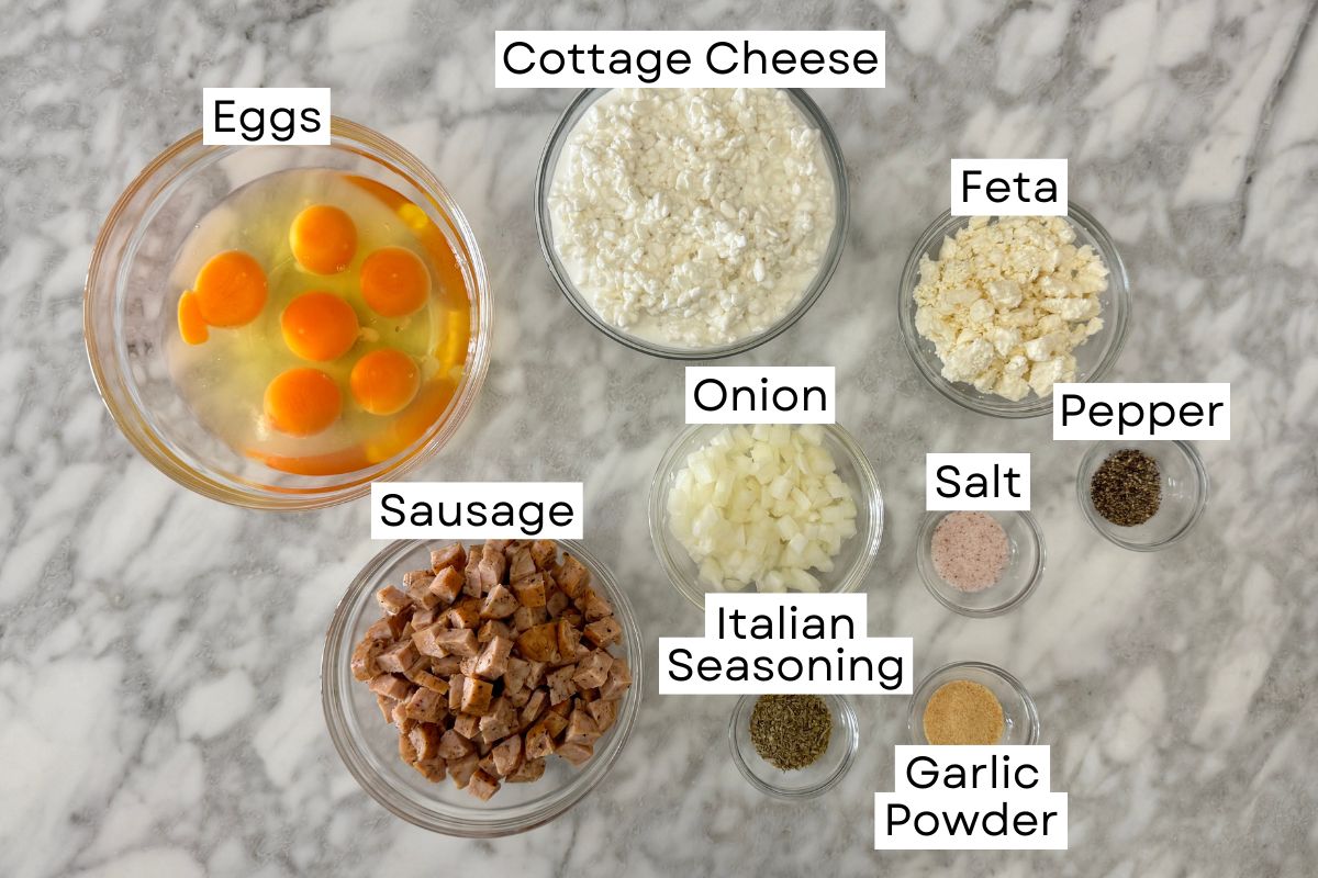 Ingredients for crustless sausage quiche