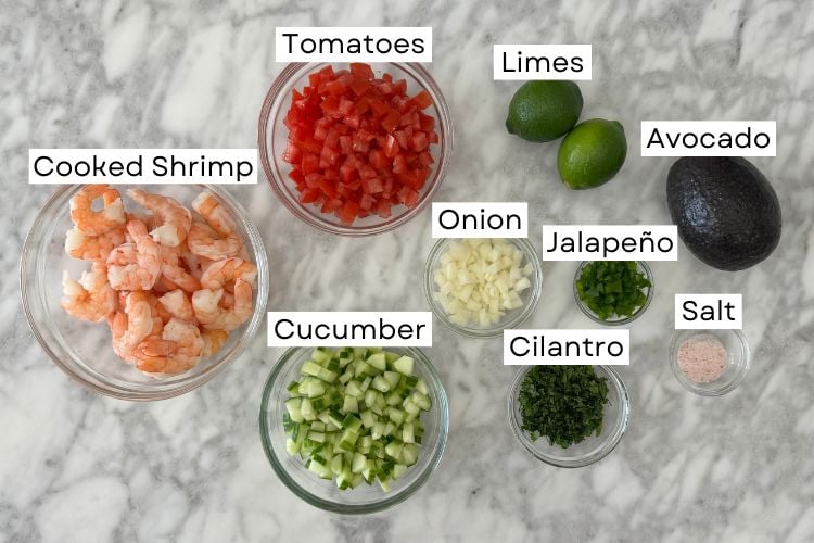 Ingredients for cucumber shrimp salad
