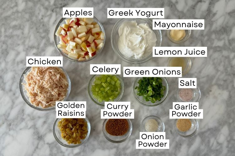 Ingredients for curry chicken salad