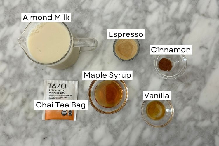 Ingredients for dirty chai tea latte