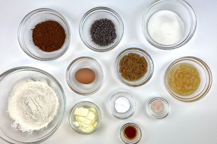 Ingredients for double chocolate chip cookies