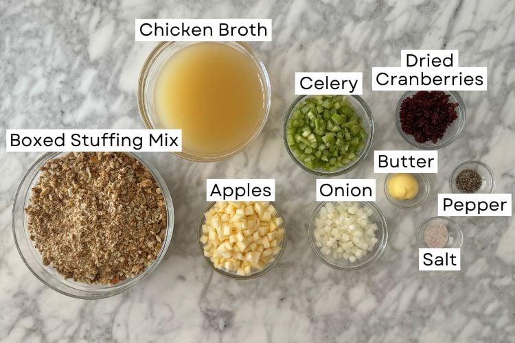Ingredients for easy boxed stuffing recipe