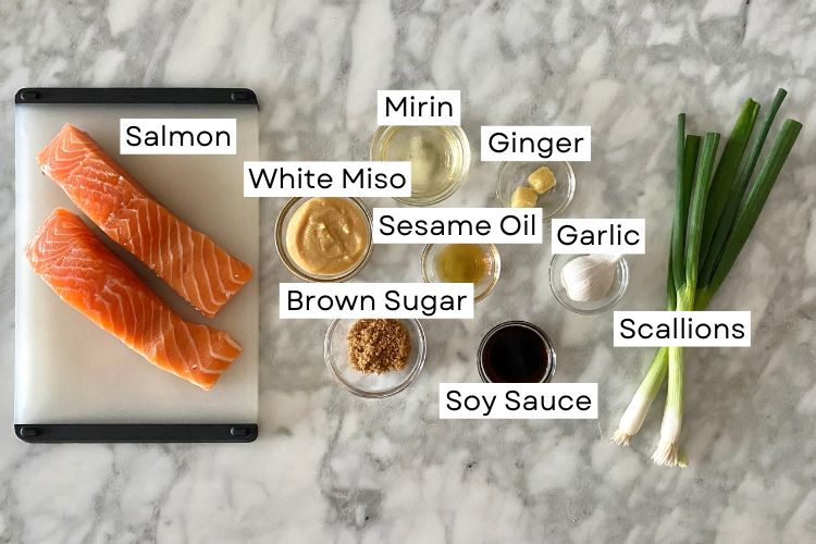 Ingredients for ginger miso salmon