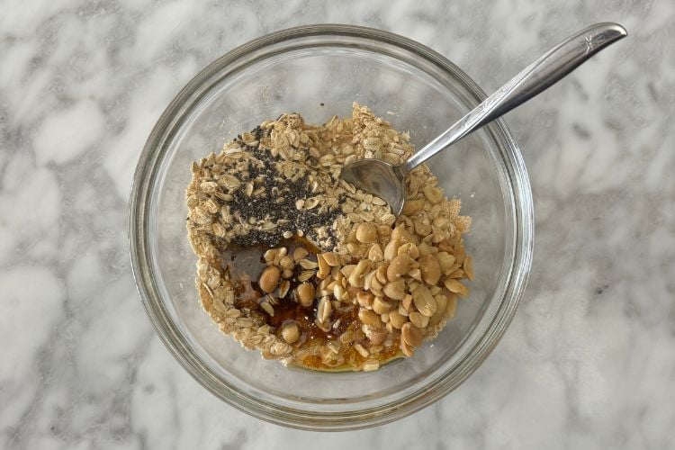 Ingredients for granola in bowl
