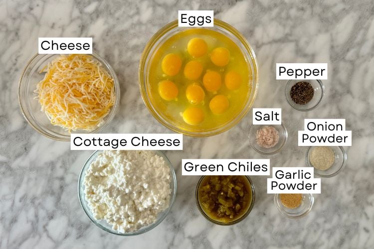 Ingredients for green chile egg casserole with cottage cheese