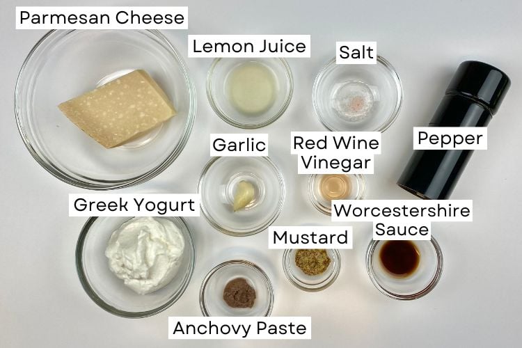 Ingredients for healthy Caesar salad dressing