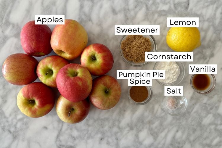 Ingredients for healthy apple pie filling
