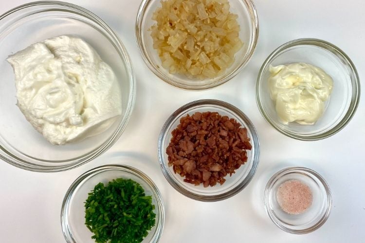 Ingredients for healthy bacon and chive dip