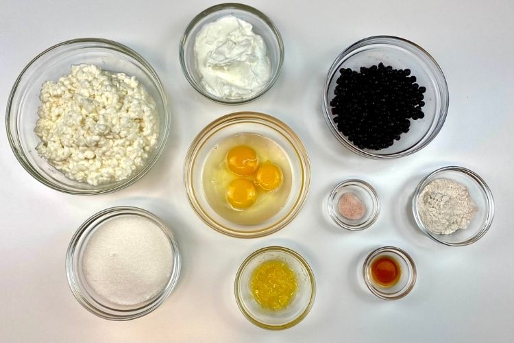 Ingredients for healthy blueberry cheesecake