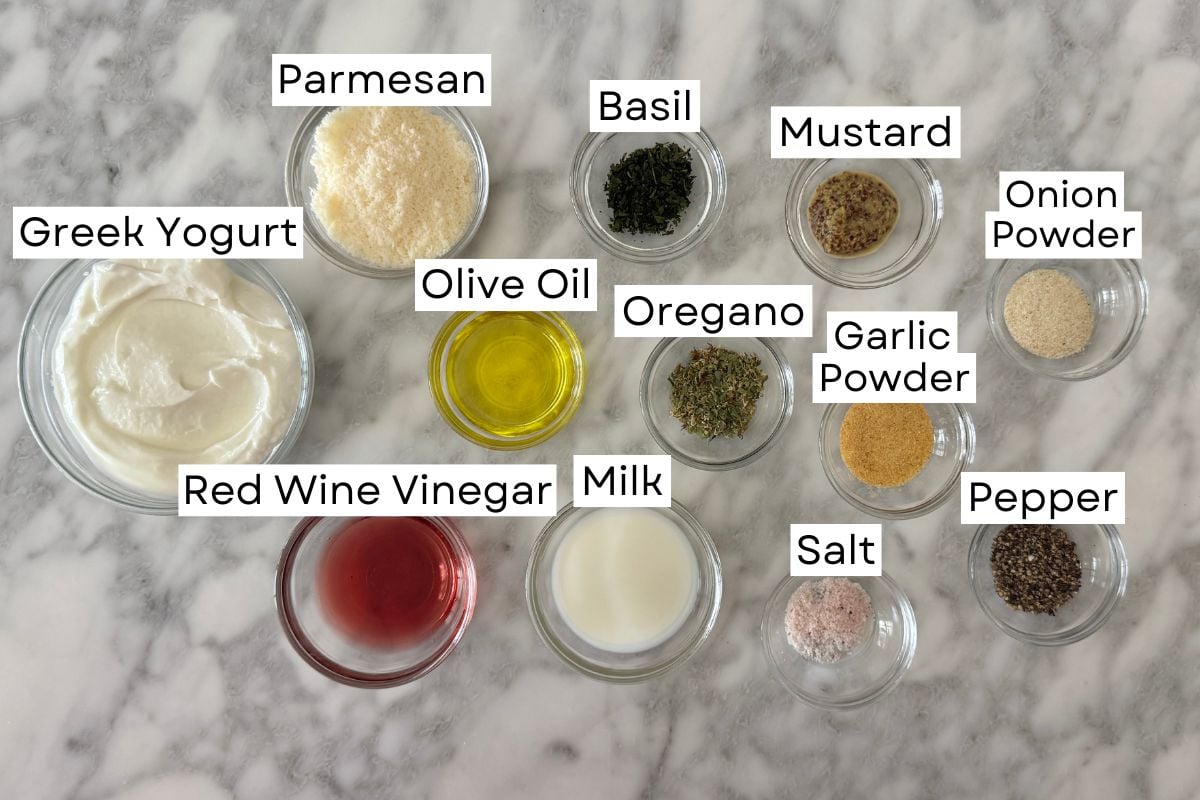 Ingredients for healthy homemade creamy Italian dressing