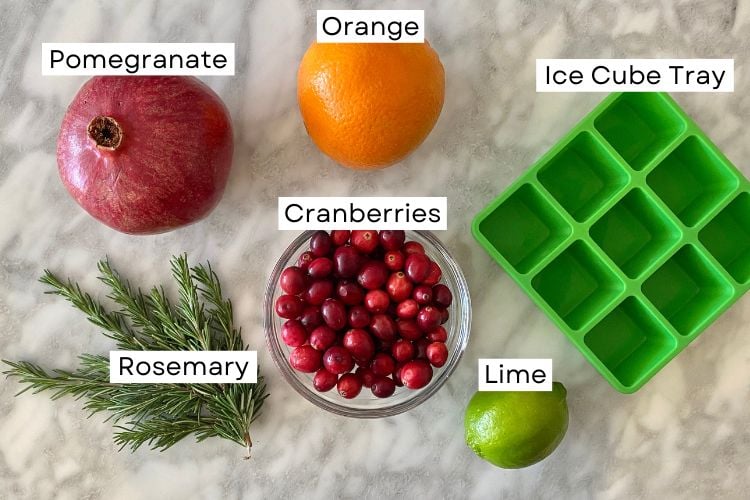 Ingredients for holiday ice cubes