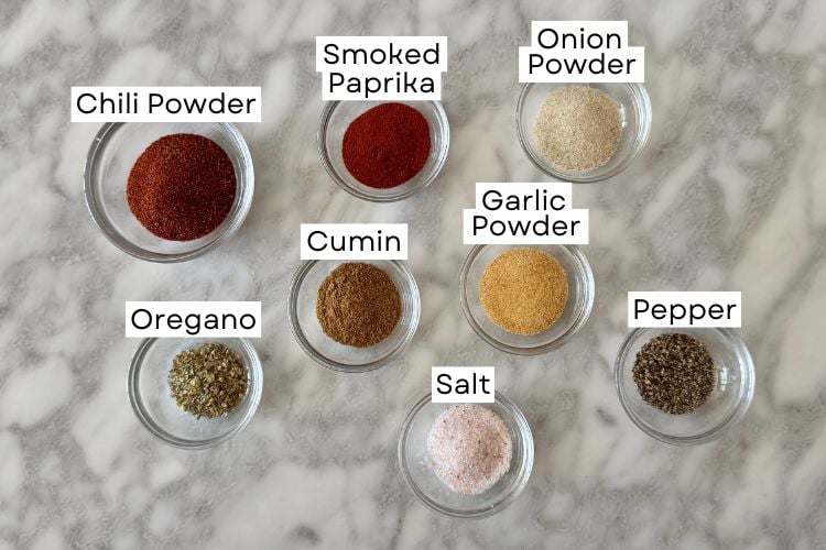 Ingredients for homemade chicken taco seasoning
