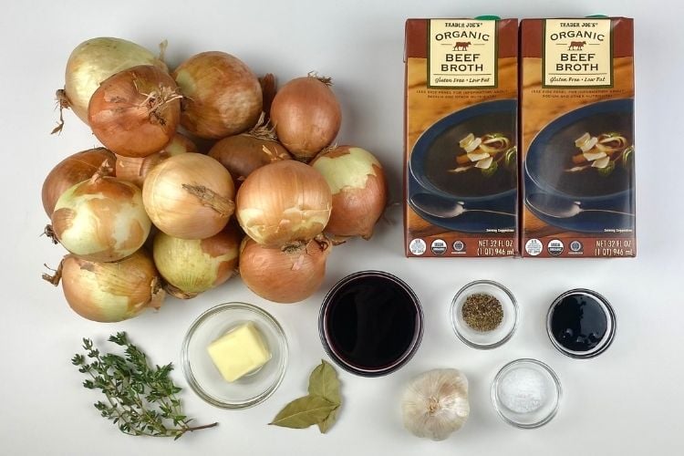 Ingredients for homemade french onion soup