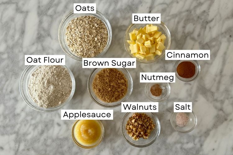 Ingredients for peach crisp oat topping