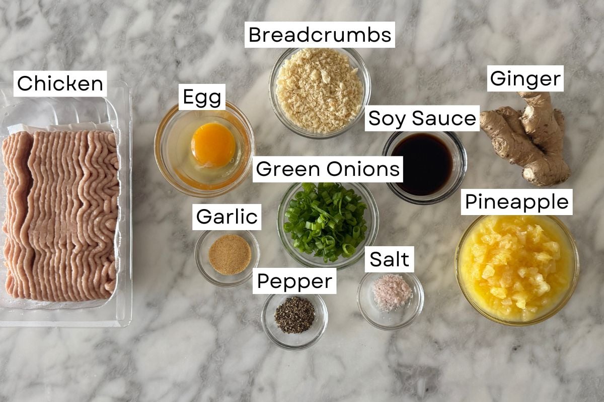 Ingredients for pineapple teriyaki chicken meatballs