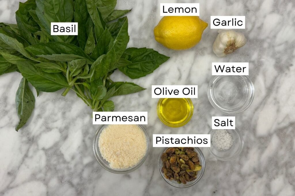 Ingredients needed for pistachio pesto