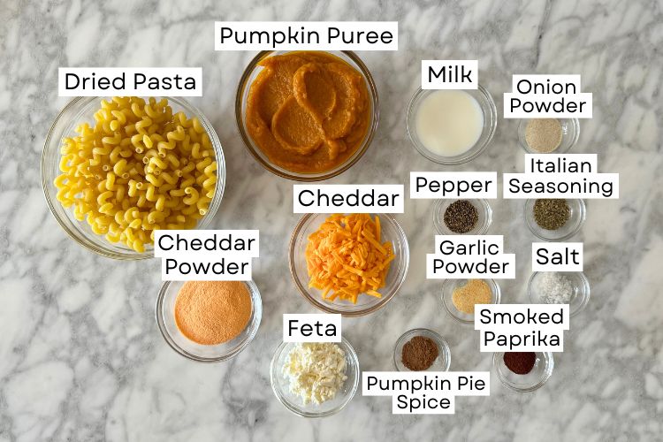 Ingredients for pumpkin mac and cheese