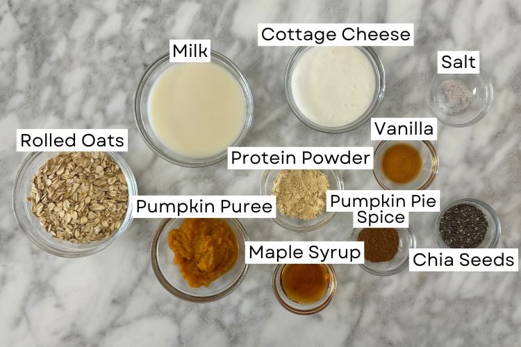Ingredients for pumpkin protein overnight oats