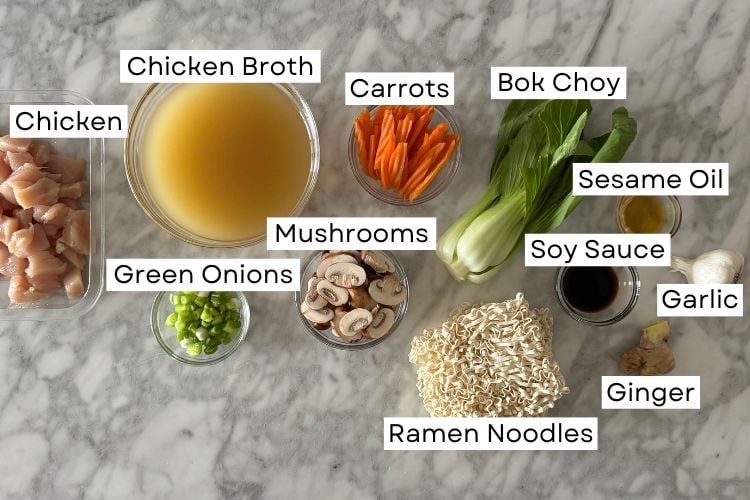 Ingredients for ramen noodle soup