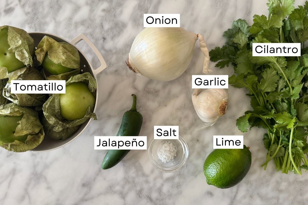 Ingredients for roasted tomatillo salsa