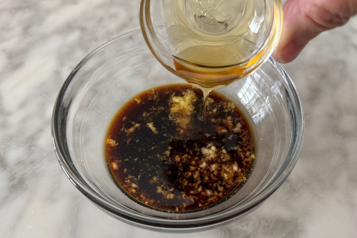 Ingredients for salmon marinade in bowl