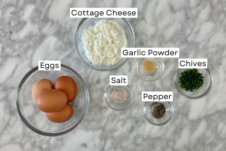 Ingredients for scrambled eggs with cottage cheese