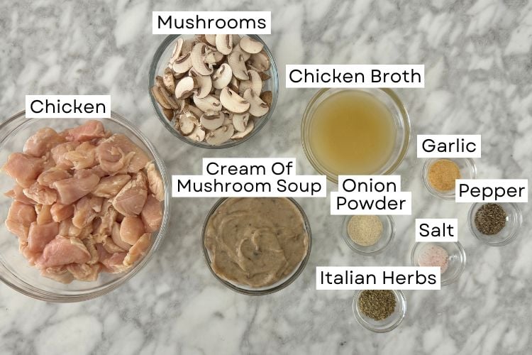 Ingredients for slow cooker chicken with mushroom soup