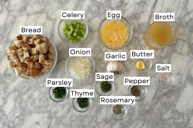 Ingredients for small batch stuffing