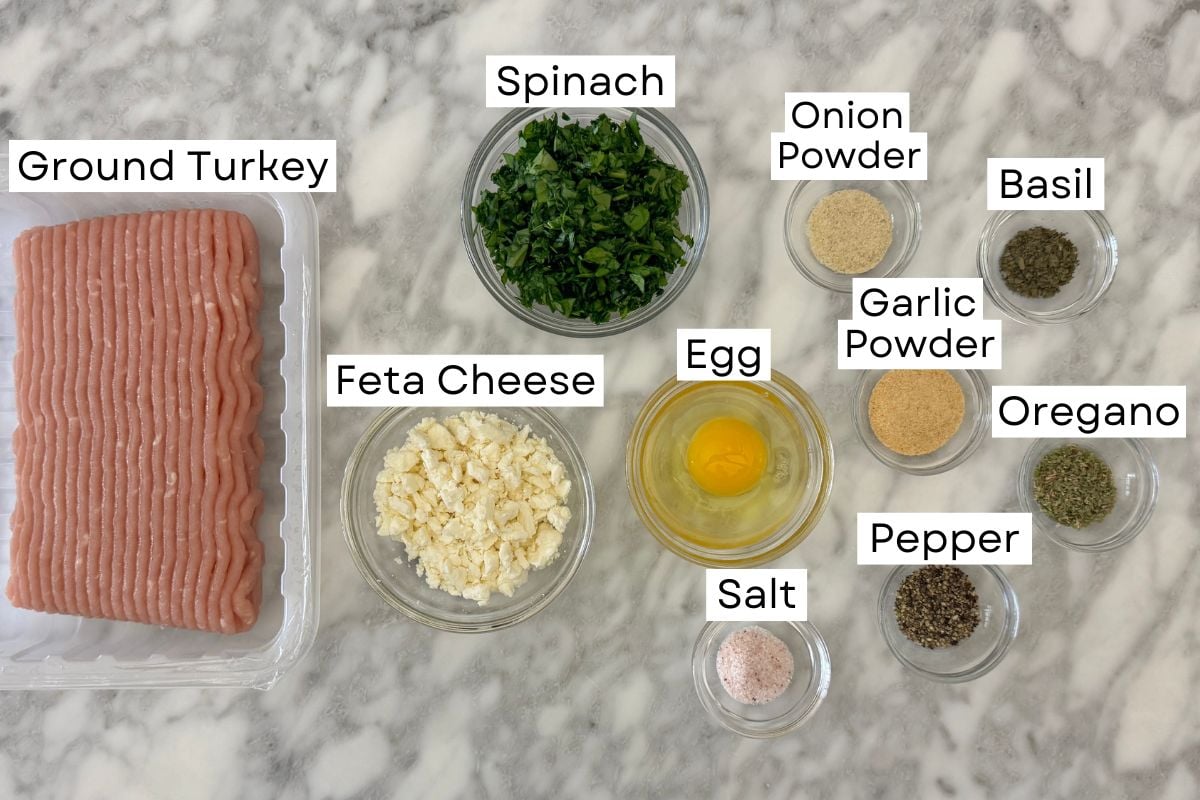 Ingredients for spinach and feta turkey burgers
