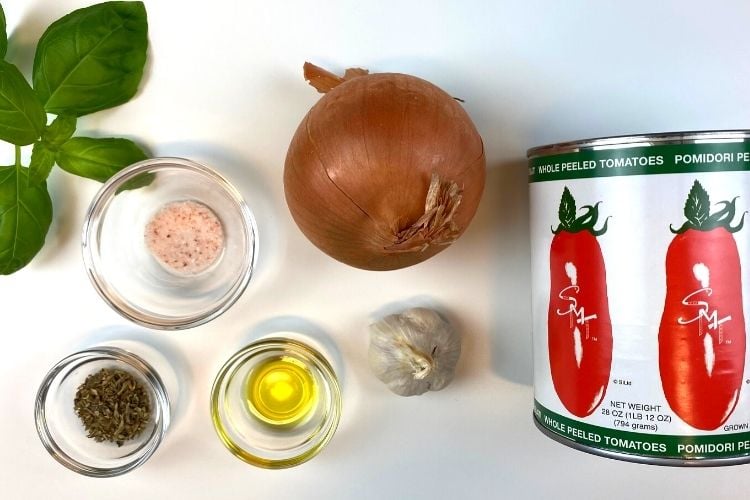 Ingredients for the homemade marinara sauce
