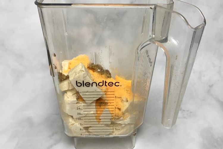 Ingredients for the mac and cheese in the blender