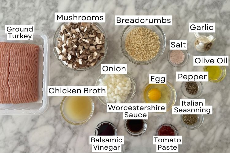 Ingredients for turkey mushroom meatloaf