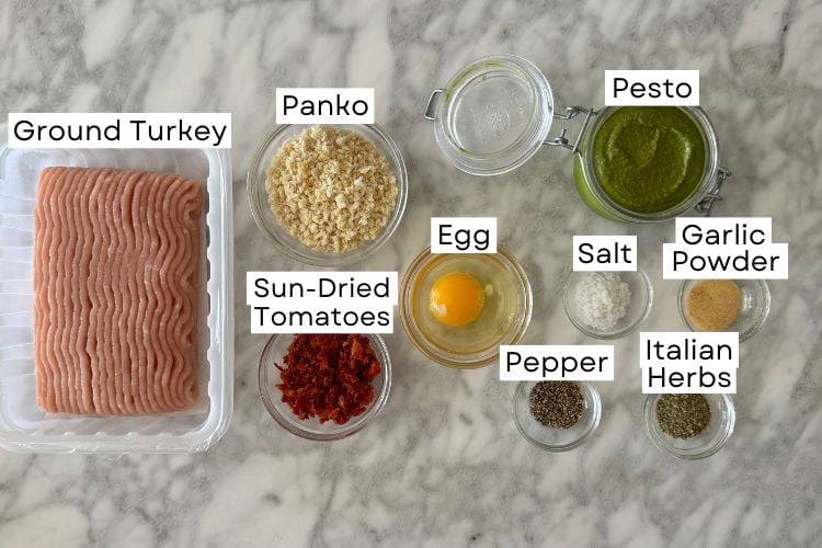 Ingredients for turkey pesto meatballs