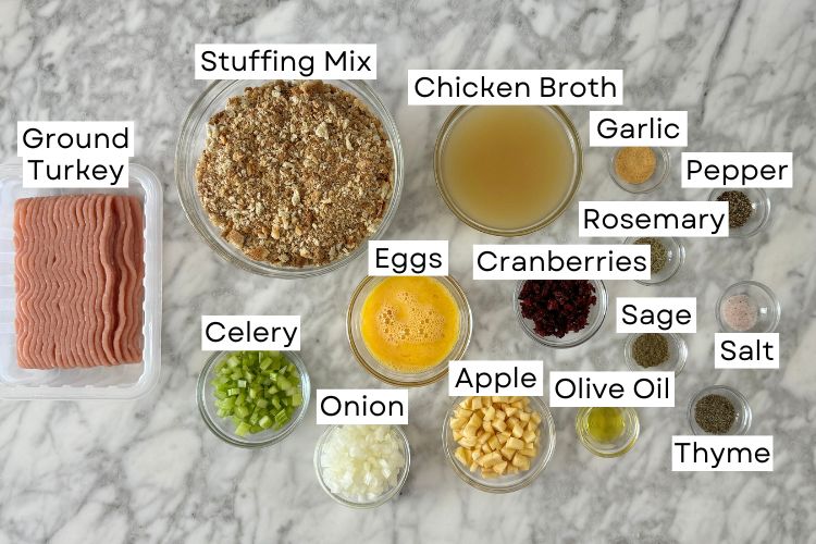Ingredients for turkey stuffing meatloaf